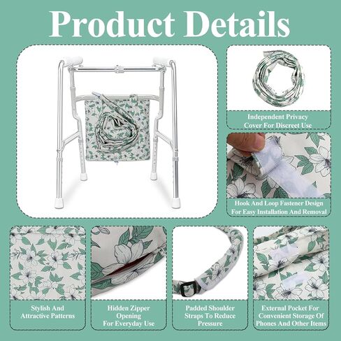 حامل حقيبة تصريف البول، حامل حقيبة القسطرة مع حزام كتف وقاعدة بسحاب، غطاء حقيبة القسطرة وحزام قابل للتعديل، مطبوعات الياسمين، يخفي أكياس تصريف البول حتى 2000 مل in Kuwait