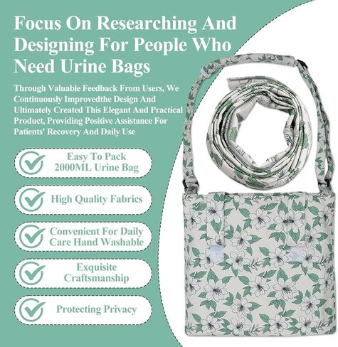 حامل حقيبة تصريف البول، حامل حقيبة القسطرة مع حزام كتف وقاعدة بسحاب، غطاء حقيبة القسطرة وحزام قابل للتعديل، مطبوعات الياسمين، يخفي أكياس تصريف البول حتى 2000 مل in Kuwait