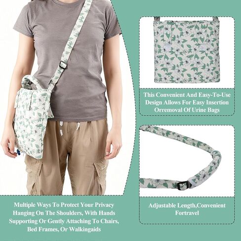 حامل حقيبة تصريف البول، حامل حقيبة القسطرة مع حزام كتف وقاعدة بسحاب، غطاء حقيبة القسطرة وحزام قابل للتعديل، مطبوعات الياسمين، يخفي أكياس تصريف البول حتى 2000 مل in Kuwait