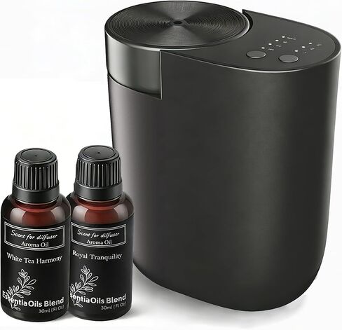 ناشر روائح الزيوت العطرية بدون ماء، ناشر روائح حائط للمنزل، ناشر روائح علاجية بالهواء البارد الهادئ بتغطية 500 قدم مربع، يتضمن 2 × 30 مل من الزيوت المستوحاة من الفنادق (أسود) in Kuwait