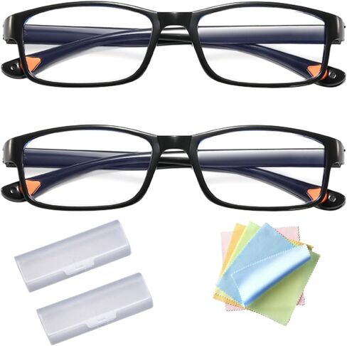 قطعتان من نظارات Blue Ease Optics، نظارات حجب الضوء الأزرق، نظارات قابلة للتعديل مضادة للوهج للأشعة فوق البنفسجية، نظارات تعمل على تخفيف إجهاد العين من قارئات ألعاب شاشة الكمبيوتر للنساء والرجال مع قطعة قماش وحقيبة (أسود) in Kuwait