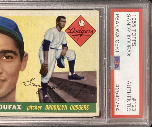 ساندي كوفاكس وقعت 1955 Topps # 123 Rookie Card Dodgers HOF Autograph PSA / DNA - بطاقات البيسبول الموقعة in Saudi Arabia