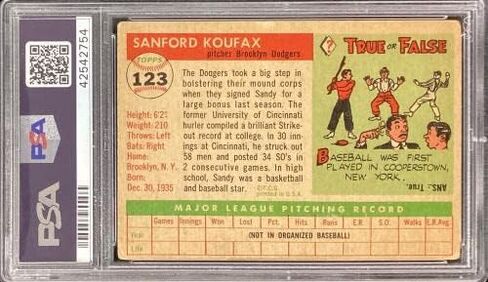 ساندي كوفاكس وقعت 1955 Topps # 123 Rookie Card Dodgers HOF Autograph PSA / DNA - بطاقات البيسبول الموقعة in Saudi Arabia