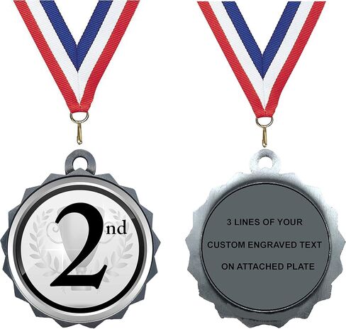 Express Medals 1 to 50 Packs of Engraved 2nd Place Silver Medal Trophy Award with Neck Ribbon & Attached Engraved Plate on Back LAZD214-EG302 in Saudi Arabia