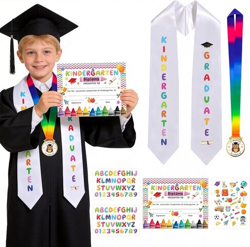 6 قطع وشاح التخرج لرياض الأطفال 2026، ميداليات دبلوم رياض الأطفال، حديد على الحروف للحرف اليدوية، تزيين حفلات التخرج، هدية التخرج، لوازم الحفلات المفضلة in Kuwait