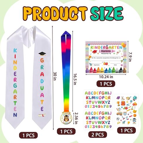 6 قطع وشاح التخرج لرياض الأطفال 2026، ميداليات دبلوم رياض الأطفال، حديد على الحروف للحرف اليدوية، تزيين حفلات التخرج، هدية التخرج، لوازم الحفلات المفضلة in Kuwait
