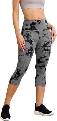 Super Soft High Waisted Tie Dye Print Sport Capri Pants for Women， No See Through Workout Running Yoga Capri Pants. in Saudi Arabia
