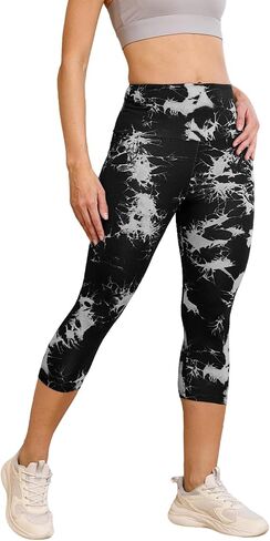 Super Soft High Waisted Tie Dye Print Sport Capri Pants for Women， No See Through Workout Running Yoga Capri Pants. in Saudi Arabia