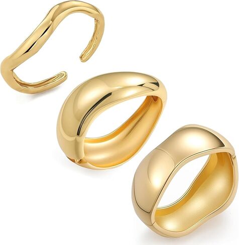 Gold Bangle Bracelets for Women Trendy Chunky Cuff Bangle Bracelets Set Stack Wide Hinged Statement Big Bracelets for Women in Kuwait