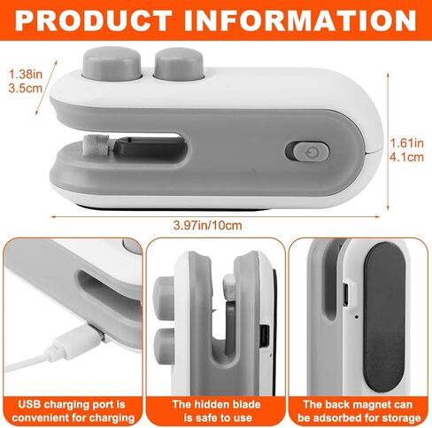 2-in-1 Mini Bag Sealer, Rechargeable Bag Sealer Heat Seal with Cutter, Magnet Mini Resealer Machine for Plastic Bags Snack Bags 1 Pack in Kuwait