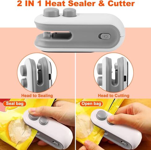 2-in-1 Mini Bag Sealer, Rechargeable Bag Sealer Heat Seal with Cutter, Magnet Mini Resealer Machine for Plastic Bags Snack Bags 1 Pack in Kuwait