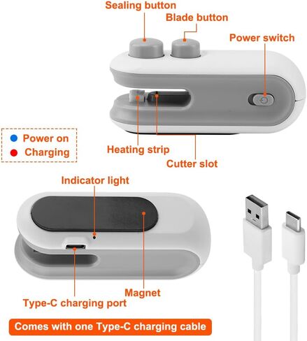 2-in-1 Mini Bag Sealer, Rechargeable Bag Sealer Heat Seal with Cutter, Magnet Mini Resealer Machine for Plastic Bags Snack Bags 1 Pack in Kuwait
