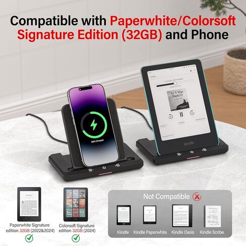 Wireless Charging Dock with Speaker for Audiobook, Wireless Charger Compatible with Kindle Paperwhite Signature Editions (2022 & 2024 Releases) and Kindle Colorsoft Signature Edition, iPhone, Samsung in Saudi Arabia