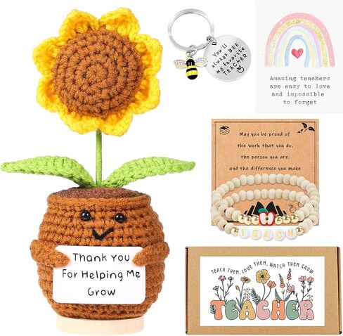 هدايا تقدير المعلمين في Lamyba للنساء ، دمية كروشيه إيجابية عباد الشمس ، البطاقة الملهمة ، سلاسل المفاتيح ، صندوق الهدايا ، عيد الفصح/شكرًا لك على المعلم in Kuwait