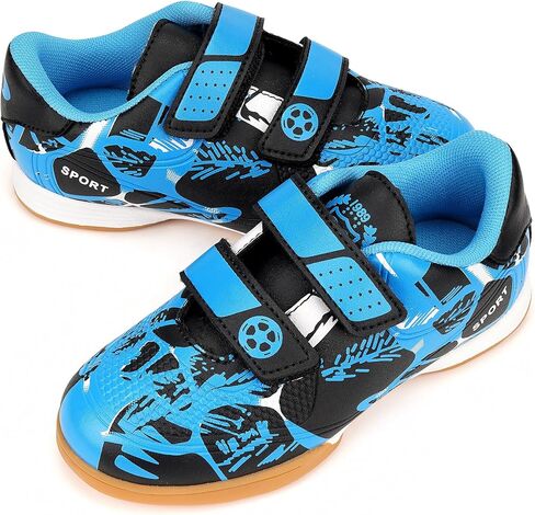 Linkidea Kids Laceless Indoor Soccer Shoes, Rubber Outsole Anti-Slip Sneaker, Futsal Training Cleats for Boys and Girls (Green) (Blue, US Footwear Size System, Little Kid, Numeric, Medium, 11) in Saudi Arabia