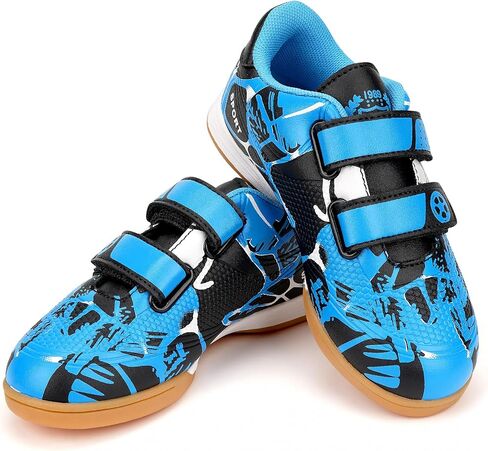 Linkidea Kids Laceless Indoor Soccer Shoes, Rubber Outsole Anti-Slip Sneaker, Futsal Training Cleats for Boys and Girls (Green) (Blue, US Footwear Size System, Little Kid, Numeric, Medium, 11) in Saudi Arabia