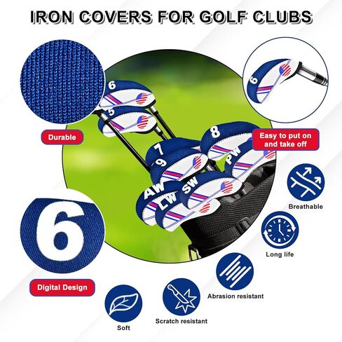 أغطية نادي الجولف بعلم الولايات المتحدة، مجموعة أغطية رأس من النيوبرين الفاخر مكونة من 11 قطعة، مجموعة أغطية رأس حديد الجولف، أغطية واقية للمكاوي in Kuwait