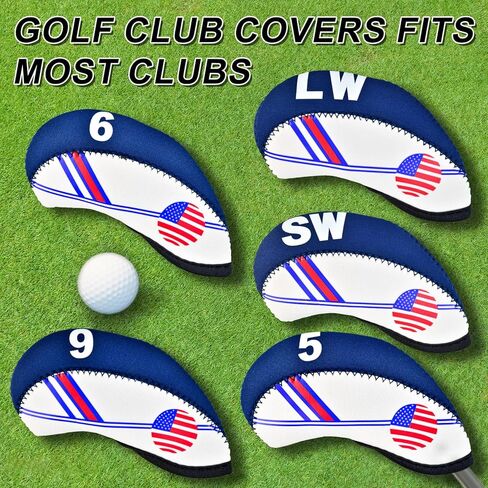 أغطية نادي الجولف بعلم الولايات المتحدة، مجموعة أغطية رأس من النيوبرين الفاخر مكونة من 11 قطعة، مجموعة أغطية رأس حديد الجولف، أغطية واقية للمكاوي in Kuwait