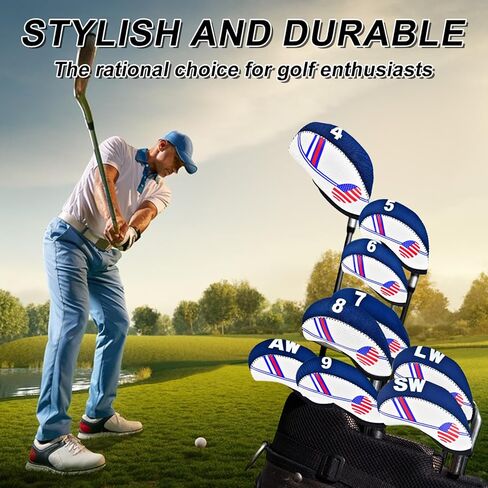 أغطية نادي الجولف بعلم الولايات المتحدة، مجموعة أغطية رأس من النيوبرين الفاخر مكونة من 11 قطعة، مجموعة أغطية رأس حديد الجولف، أغطية واقية للمكاوي in Kuwait