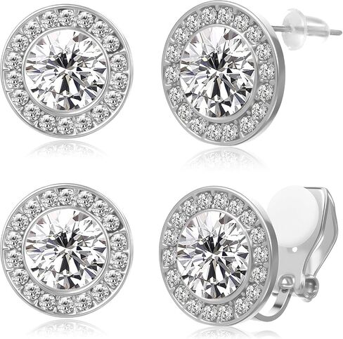 Rhinestone Earrings 3 Pairs Round Shaped Acrylic Stone Inside Crystal Halo Stud Earrings for Dance Competitions Stage Opera Performance Wedding Earring Jewelry (Silver) in Saudi Arabia