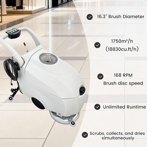 110V Commercial Auto Floor Scrubber Machine - 16.3" (415mm) Brush, 14.3 Gallons Dual Tanks, 1750m²/h Cleaning Rate, Commercial Floor Polisher Cleaning Machine for Tile, Marble, Epoxy in Saudi Arabia