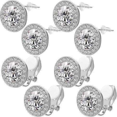 Rhinestone Earrings 3 Pairs Round Shaped Acrylic Stone Inside Crystal Halo Stud Earrings for Dance Competitions Stage Opera Performance Wedding Earring Jewelry (Silver) in Saudi Arabia