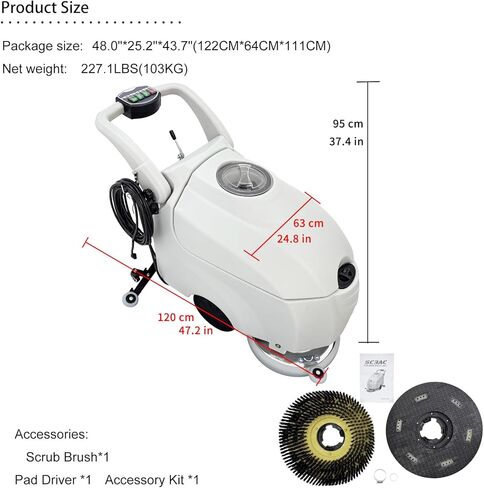 110V Commercial Auto Floor Scrubber Machine - 16.3" (415mm) Brush, 14.3 Gallons Dual Tanks, 1750m²/h Cleaning Rate, Commercial Floor Polisher Cleaning Machine for Tile, Marble, Epoxy in Saudi Arabia