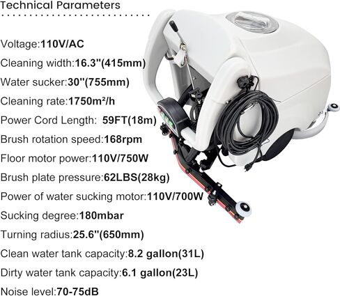 110V Commercial Auto Floor Scrubber Machine - 16.3" (415mm) Brush, 14.3 Gallons Dual Tanks, 1750m²/h Cleaning Rate, Commercial Floor Polisher Cleaning Machine for Tile, Marble, Epoxy in Saudi Arabia