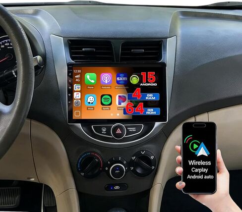 [4+64G] ستيريو سيارة Hikity Android 15 لسيارة Hyundai Accent 2012-2017، شاشة لمس داخلية 9 بوصة، راديو Carplay لاسلكي Android Auto 5G WiFi Bluetooth 5.0 Mirror Link GPS SWC FM/RDS/EQ كاميرا احتياطية + ميكروفون in Kuwait