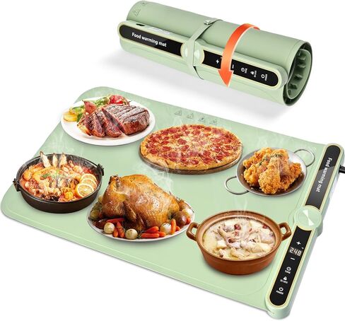 Food Warming Mat - Silicone Electric heating Tray, 9 Adjustable Temperature Timer & Auto Shut-Off, Full Surface Rapid Heating, Portable Warming Mat For Food Ideal for Buffets Party Gatherings (Green) in Saudi Arabia