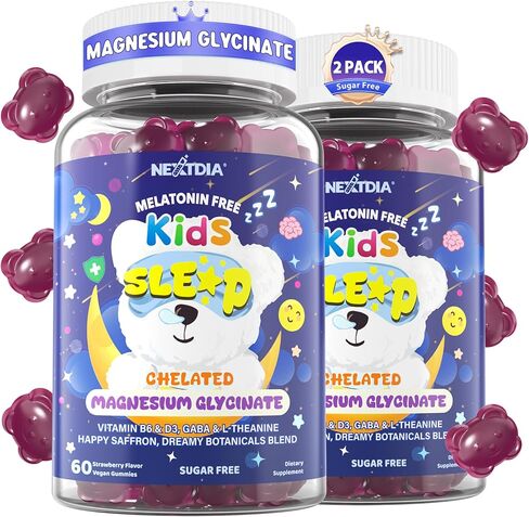 Kids Sleep Gummies NO Melatonin - Triple Magnesium Glycinate + Saffron, GABA, Berry & Nut Superfood Gummies, Sugar Free Nighttime Sleep Aid & Calm for Kids 4+ Teens, Relaxation, Brain & Muscle, 2Pack in Saudi Arabia