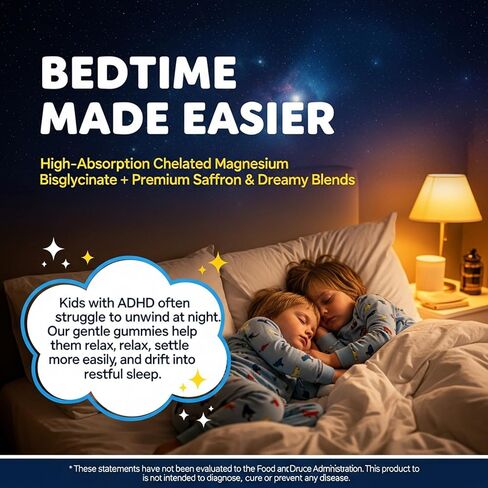 Kids Sleep Gummies NO Melatonin - Triple Magnesium Glycinate + Saffron, GABA, Berry & Nut Superfood Gummies, Sugar Free Nighttime Sleep Aid & Calm for Kids 4+ Teens, Relaxation, Brain & Muscle, 2Pack in Saudi Arabia