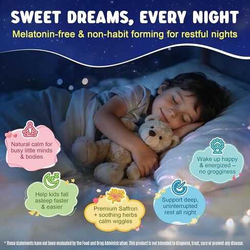 Kids Sleep Gummies NO Melatonin - Triple Magnesium Glycinate + Saffron, GABA, Berry & Nut Superfood Gummies, Sugar Free Nighttime Sleep Aid & Calm for Kids 4+ Teens, Relaxation, Brain & Muscle, 2Pack in Saudi Arabia