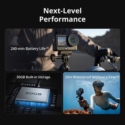 كاميرا الحركة DJI Osmo Action 6 Standard Combo 8K مع مستشعر مربع 1/1.1 بوصة، وحزمة بطارية لمدة 4 ساعات مع بطاقة ذاكرة سعة 128 جيجابايت، وقارئ بطاقات عالي السرعة + مجموعة ملحقات مكونة من 50 قطعة in Kuwait