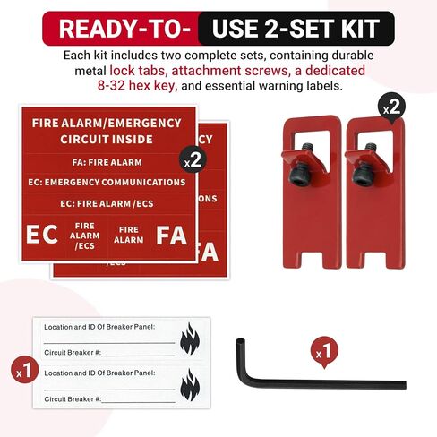 ELOCK-FA E-Series Fire Alarm Circuit Breaker Lockout Kit, 2 Sets Fire Alarm Lock Prevents Accidental Shutdown with 8-32 Hex Key & Warning Labels, Red​ in Saudi Arabia