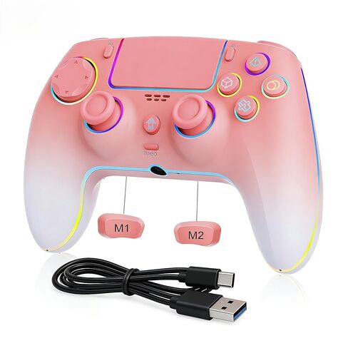 وحدة تحكم متدرجة باللون الوردي والأبيض لجهاز PS5 Pro/PlayStation-5/PC/Mac/Steam Deck مع مشغل عصا التحكم بتأثير Hall/مجاديف خلفية/مقبس RGB/TURBO/سماعة الرأس - مكبرات صوت مدمجة تدعم صوت وحدة التحكم P-S5 in Kuwait