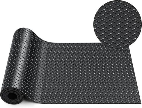 Breling 12 in x 10 ft Rubber Diamond Plate Rolls Mats, Heavy Duty Flooring Rug for Trailers Garage, PVC Water/Stain Outside Stall Resistant Parking Rv Tool(Black) in Saudi Arabia