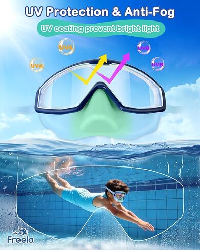 Freela 2 Pack Kids Swim Goggles with Nose Cover, 180° Wide View Anti-Fog UV Protection Leak-Proof Swimming Goggles for Boys Girls Youth Ages 3-6 4-7 6-14 8-12, Children Pool Water Goggles in Kuwait