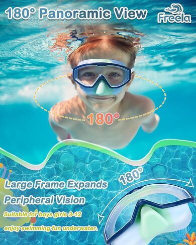 Freela 2 Pack Kids Swim Goggles with Nose Cover, 180° Wide View Anti-Fog UV Protection Leak-Proof Swimming Goggles for Boys Girls Youth Ages 3-6 4-7 6-14 8-12, Children Pool Water Goggles in Kuwait