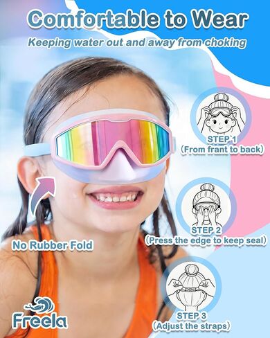 Freela 2 Pack Kids Swim Goggles with Nose Cover, 180° Wide View Anti-Fog UV Protection Leak-Proof Swimming Goggles for Boys Girls Youth Ages 3-6 4-7 6-14 8-12, Children Pool Water Goggles in Kuwait