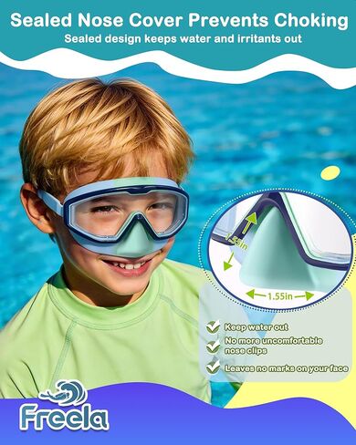 Freela 2 Pack Kids Swim Goggles with Nose Cover, 180° Wide View Anti-Fog UV Protection Leak-Proof Swimming Goggles for Boys Girls Youth Ages 3-6 4-7 6-14 8-12, Children Pool Water Goggles in Kuwait
