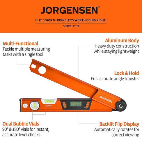 JORGENSEN Digital Angle Finder, Multi Angle Finder Tool with Backlit LCD, Protractor Digital Level with Horizontal & Vertical Bubble in Kuwait