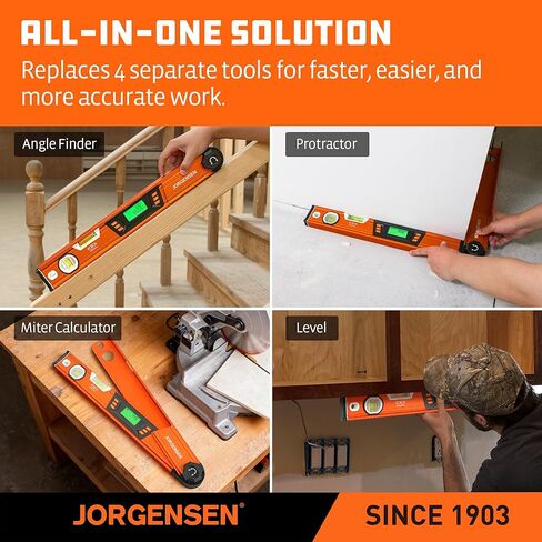 JORGENSEN Digital Angle Finder, Multi Angle Finder Tool with Backlit LCD, Protractor Digital Level with Horizontal & Vertical Bubble in Kuwait