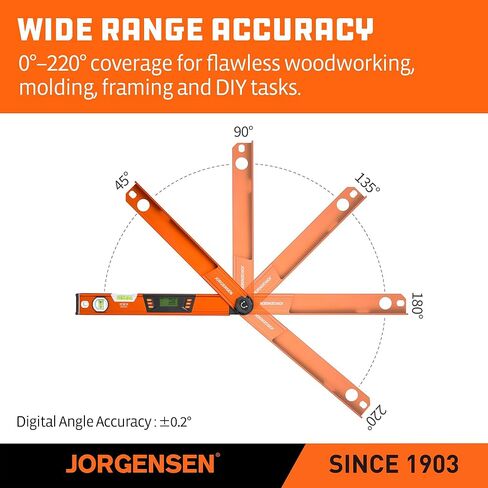 JORGENSEN Digital Angle Finder, Multi Angle Finder Tool with Backlit LCD, Protractor Digital Level with Horizontal & Vertical Bubble in Kuwait