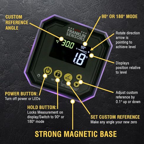 Franklin Sensors Light Cube, Digital Angle Gauge and Level, Turns Green When Level and Blue at Custom Reference Angles, Finds and Measures at 0 – 90 and 0 – 180 Degrees (No Case) in Saudi Arabia