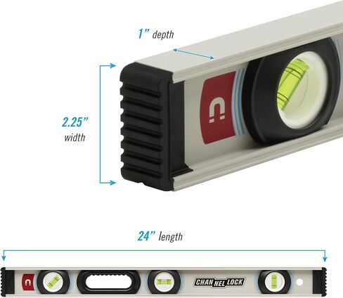 CHANNELLOCK 24 بوصة، مستوى I-Beam من الألومنيوم المغناطيسي بدرجة احترافية مع 3 قوارير، 5100-0024M in Saudi Arabia
