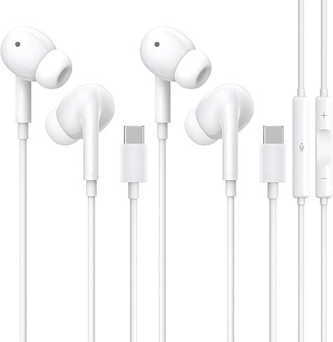 سماعات رأس USB C لهاتف iPhone 15/16/17 Pro Max، سماعات رأس من النوع C ميكروفون مدمج وتحكم في مستوى الصوت، سماعات أذن ستيريو هاي فاي بخاصية إلغاء الضوضاء، سماعات أذن سلكية لهاتف Galaxy S25 S24 S23 S22 in Saudi Arabia