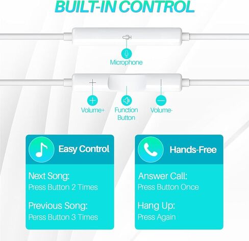 سماعات رأس USB C لهاتف iPhone 15/16/17 Pro Max، سماعات رأس من النوع C ميكروفون مدمج وتحكم في مستوى الصوت، سماعات أذن ستيريو هاي فاي بخاصية إلغاء الضوضاء، سماعات أذن سلكية لهاتف Galaxy S25 S24 S23 S22 in Saudi Arabia