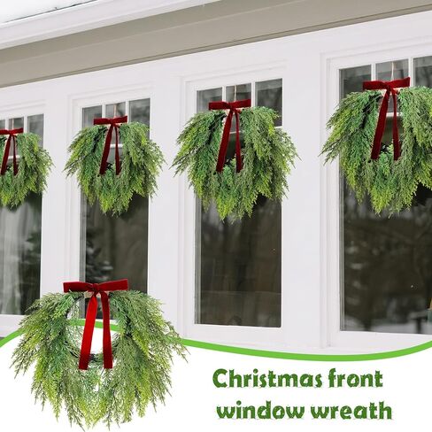 28'' Christmas Teardrop Swag with Velvet Bow Bells Greenery Teardrop Pine Wreath for Front Door Rustic Door Swag Artificial Norfolk Pine Needle for Christmas Mantle Indoor Outdoor Decor in Saudi Arabia