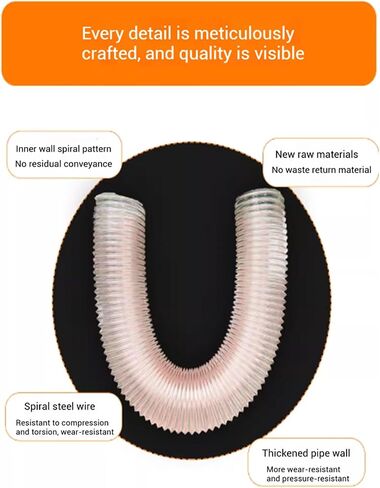 Exhaust Telescopic Hose,3.28ft Flexible PU Ducting Hose, 20-600mm Polyurethane Dust Collection Pipe, Adjustable Telescopic Air Duct for Efficient Debris Removal and Ventilation in Saudi Arabia